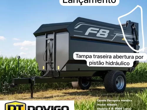 Carreta Forrageira nova Marca: Almeida Modelo: F8 basculante hidráulica e tampa traseira hidráulica 